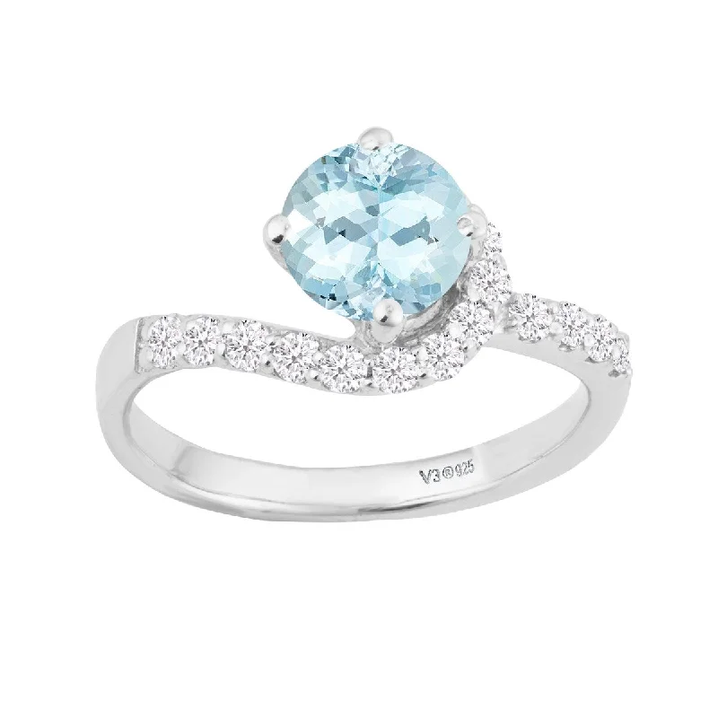 Women’s infinity ring-Sterling Silver with Natural Aquamarine and White Zircon Promise Ring