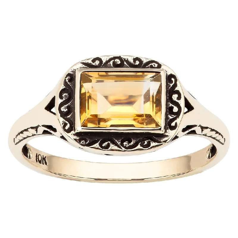 Women’s sapphire engagement ring-Viducci 10k Yellow Gold Vintage Style Genuine Citrine Scroll Ring