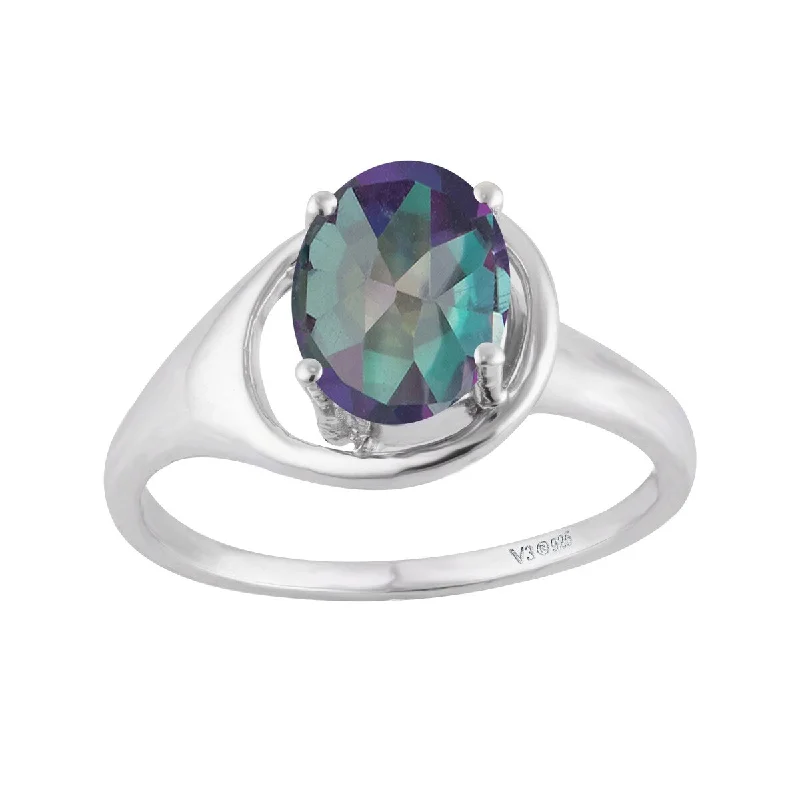 Women’s engraved ring-Sterling Silver with Mystic Topaz Soliltaire Ring