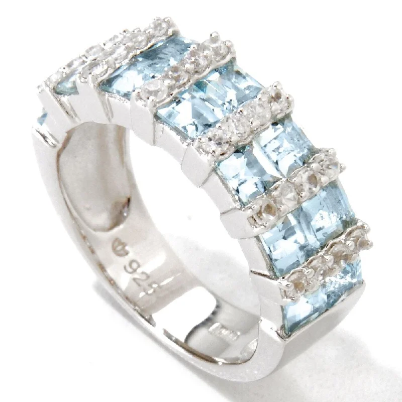 Women’s pearl ring-Platinum o/Silver 2.59ctw Aquamarine & White Zircon Band Ring