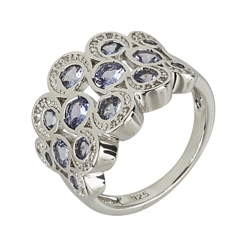 Women’s rose gold ring-925 Sterling Silver Tanzanite and White Natural Zircon Ring