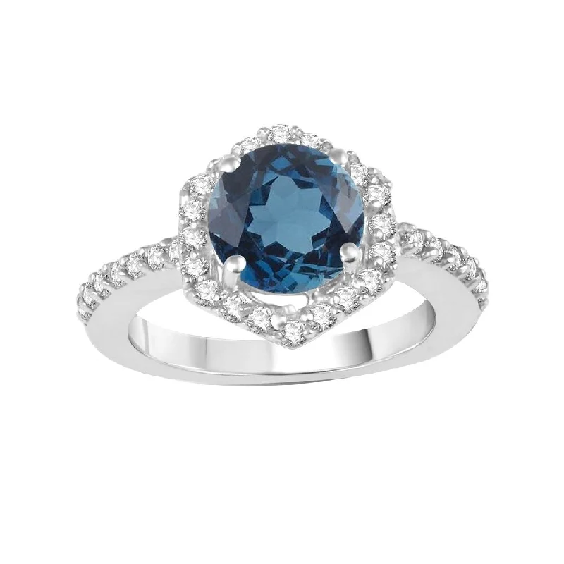 Women’s chunky ring-Sterling Silver with Natural London Blue Topaz and White Topaz Ring