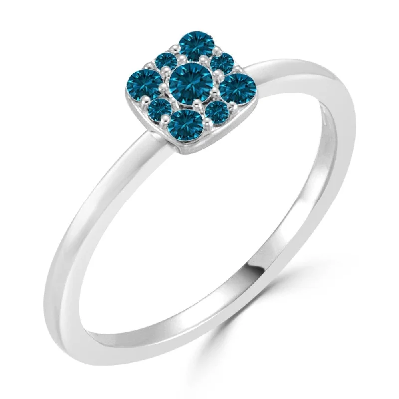 Women’s simple band ring-Auriya 1/4ctw Petite Blue Diamond Cluster Halo Stackable Ring 10k Gold