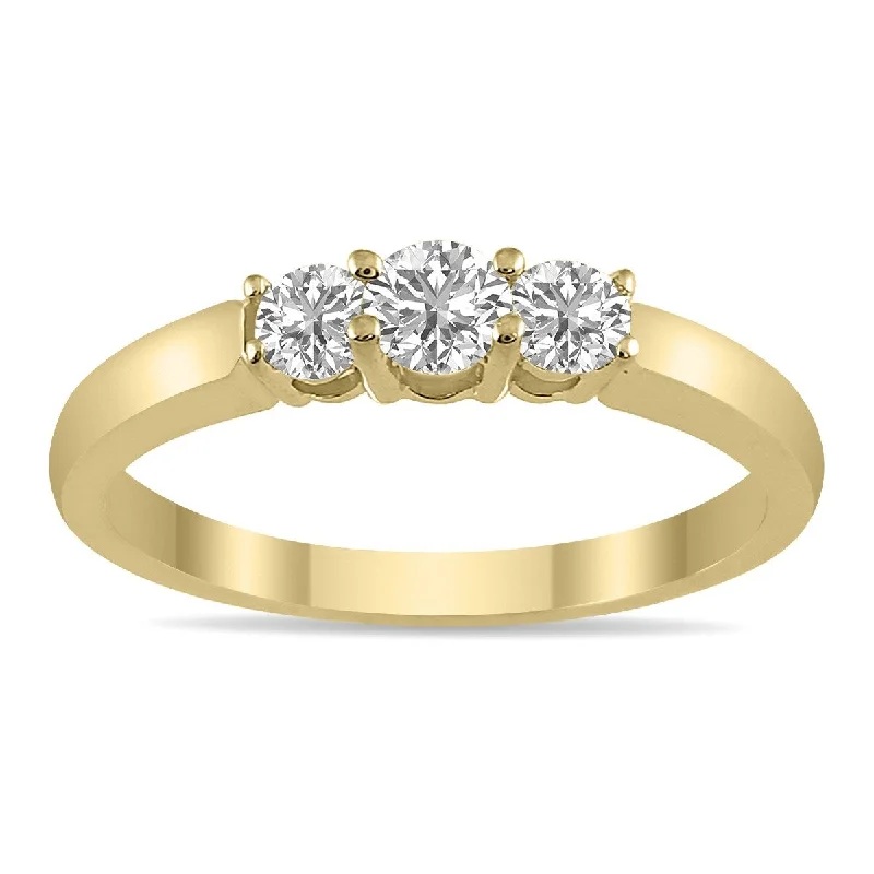 Women’s rose gold solitaire ring-Marquee 1/2 CTW Three Stone Lab Grown Diamond Ring in 14K Yellow Gold