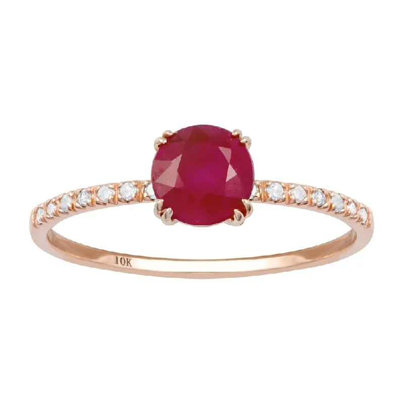 Women’s luxury ring-Viducci 10k Rose Gold Genuine Round Ruby and Diamond Ring