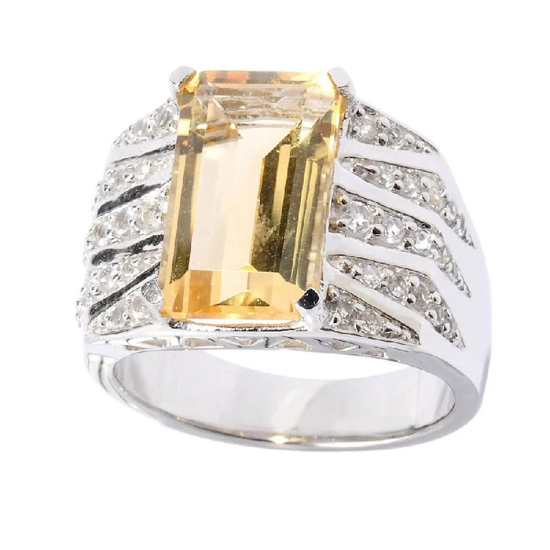 Women’s promise ring-Sterling Silver Emerald-cut Citrine and White Topaz Ring