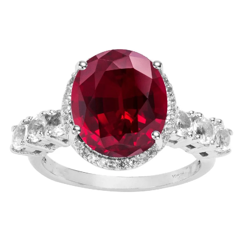 Women’s twisted band ring-Sterling Silver with Ruby and White Zircon Halo Ring