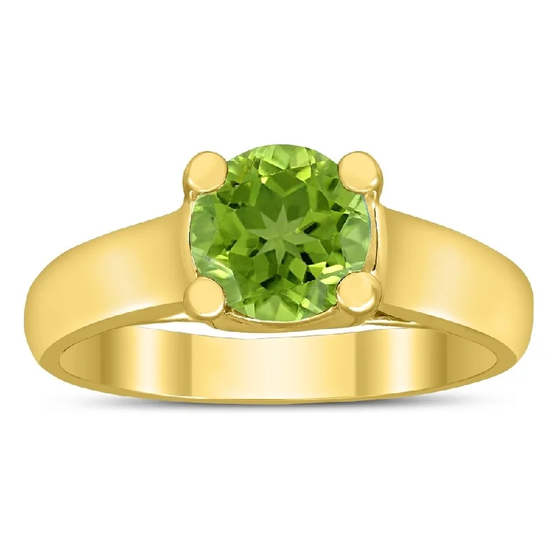 Women’s diamond ring-Round 7MM Peridot Cathedral Solitaire Ring in 10K Yellow Gold