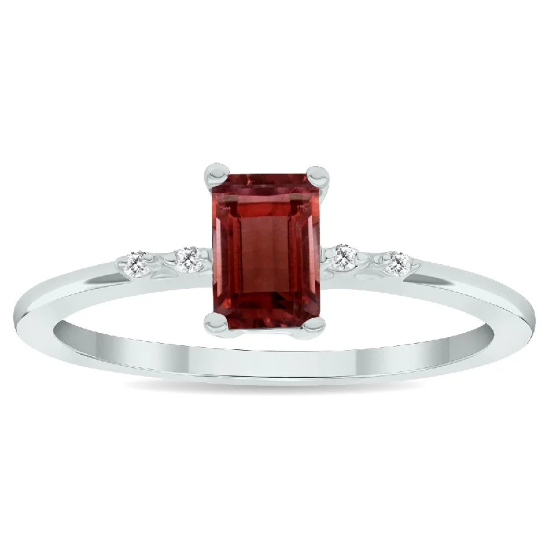 Women’s twisted band ring-Women's Garnet and Diamond Sparkle Ring in 10K White Gold