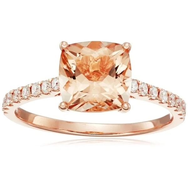 Women’s platinum ring-10k Rose Gold Morganite Cushion Diamond Solitaire Ring, Size 7 - Pink