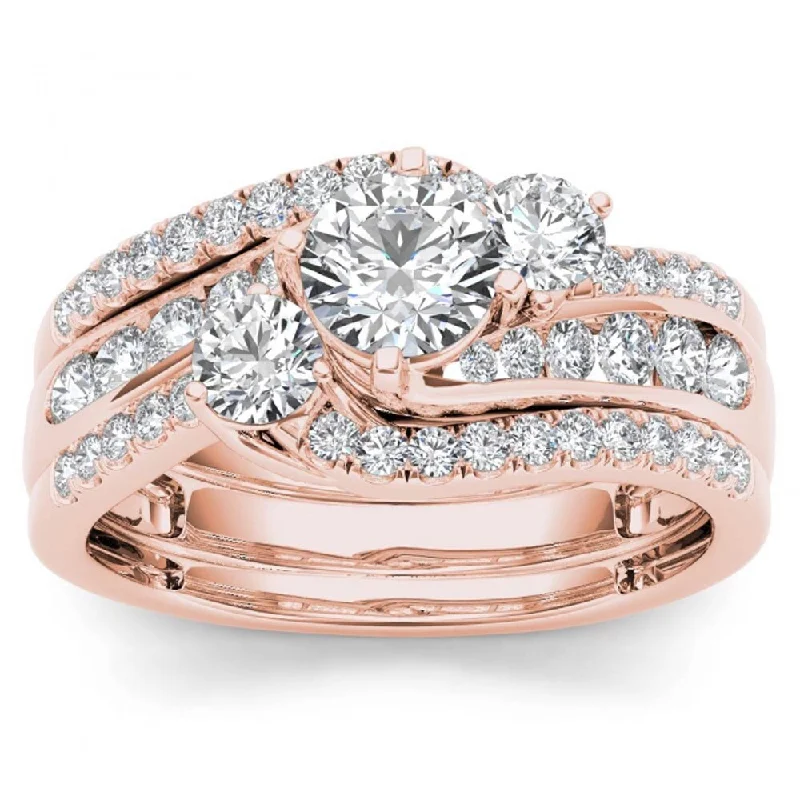 Women’s promise ring-De Couer 14k Rose Gold 1 1/4ct TDW Diamond Bypass Bridal Ring Set - Pink