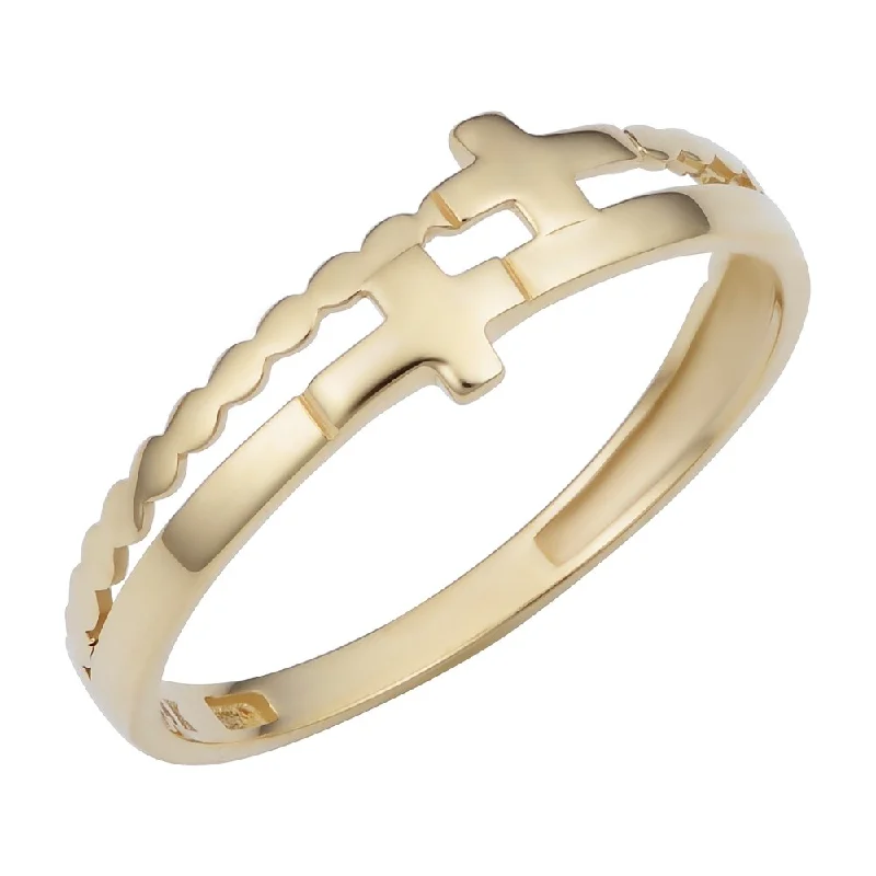 Women’s stackable gold rings-14k Yellow Gold Double Cross Ring