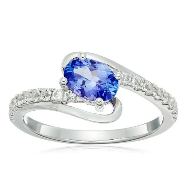 Women’s art deco ring-Sterling Silver Tanzanite with White Topaz Ring Size - 7