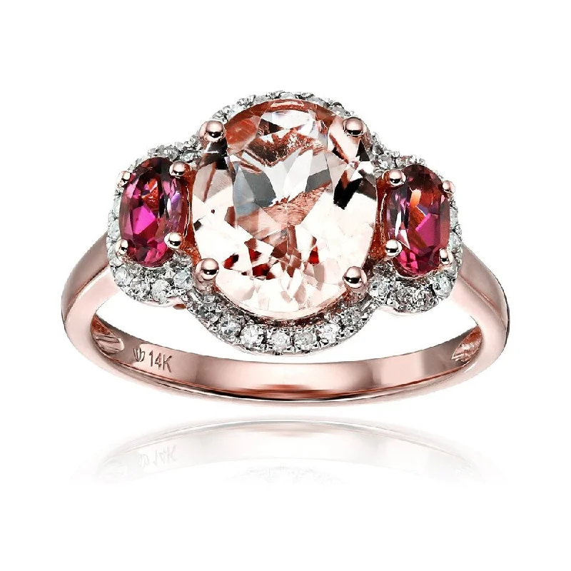 Women’s minimal ring-14k Rose Gold Morganite,Pink Tourmaline & Diamond Ring