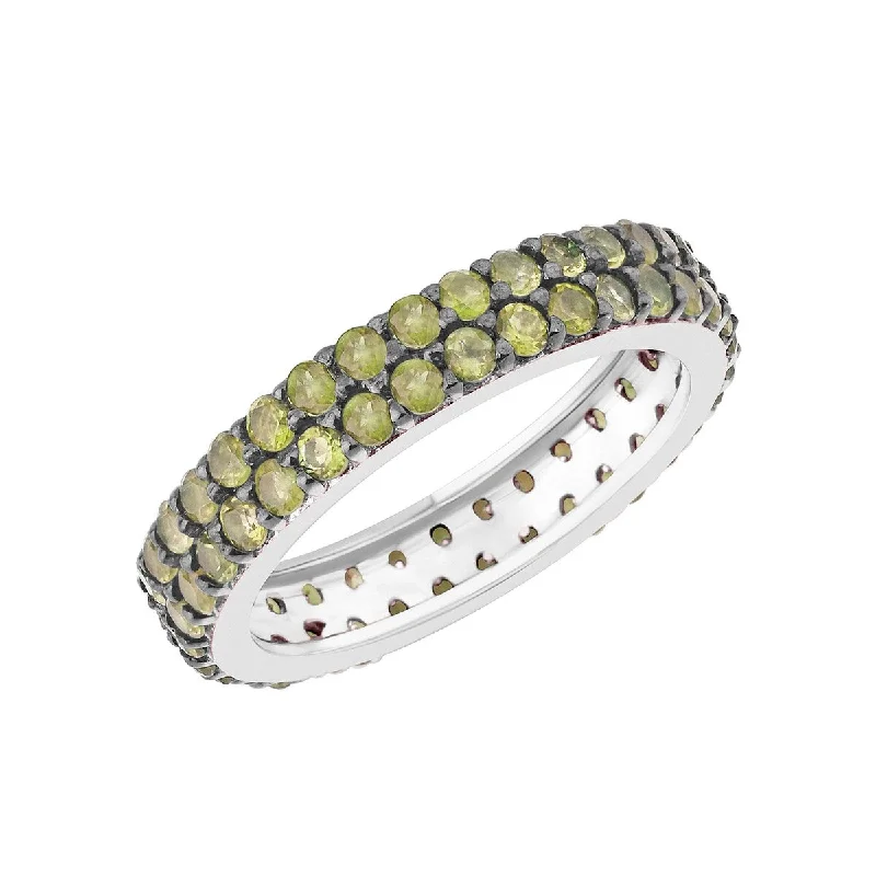 Women’s fashion ring-Sterling Silver with Natural Peridot Two Row Eternity Band Ring