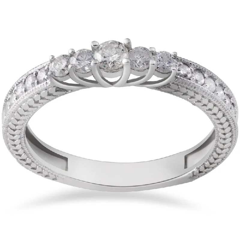 Women’s thick band ring-14k White Gold 1/2ct TDW Vintage Diamond Anniversary Ring