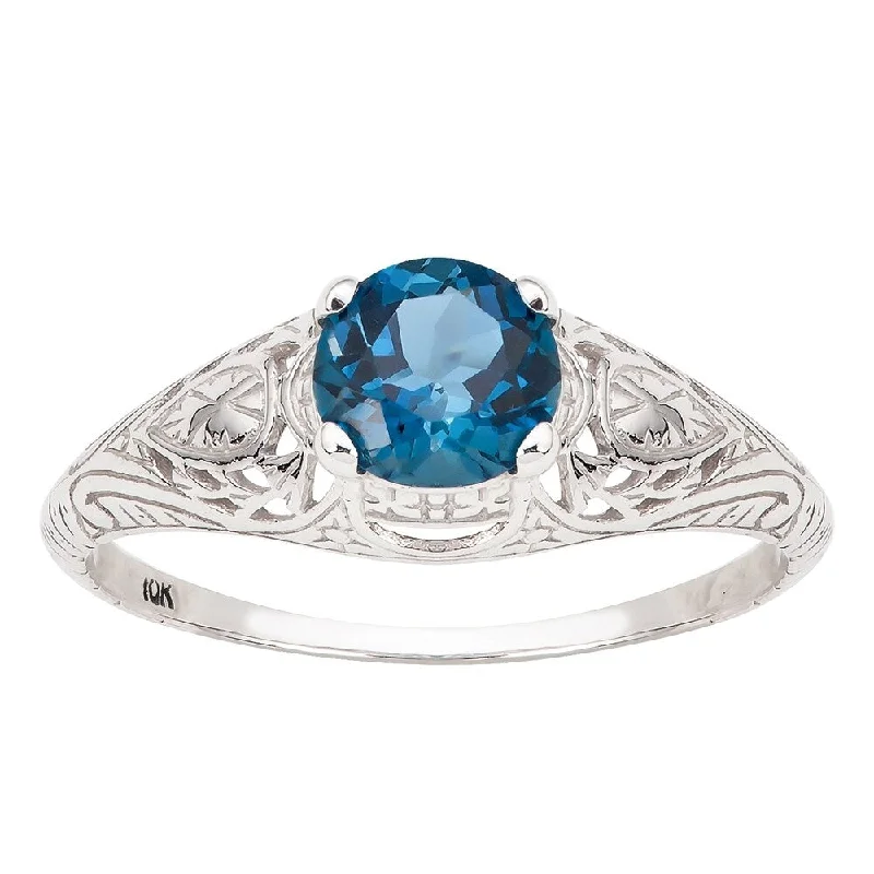 Women’s unique diamond ring-Viducci 10k White Gold Vintage Style London Blue Topaz Scroll Ring