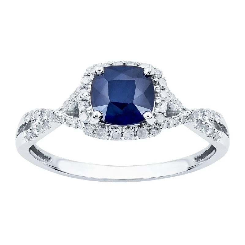 Women’s statement ring-Viducci 10k White Gold Genuine Cushion Sapphire & Diamond Halo Ring