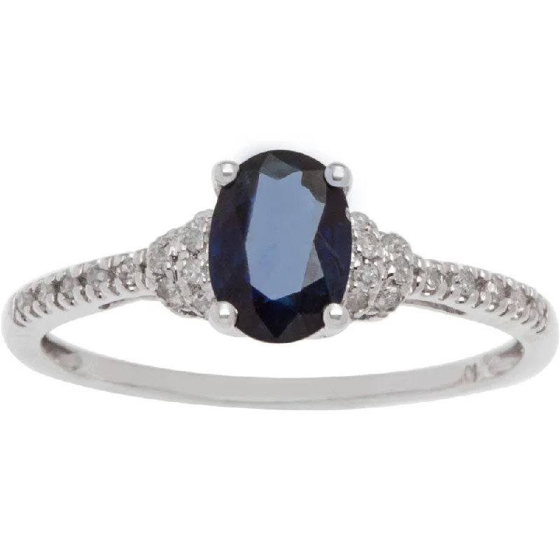 Women’s sapphire engagement ring-Viducci 10k White Gold Oval Gemstone and 1/8ct TDW Diamond Ring (G-H, I1-I2)