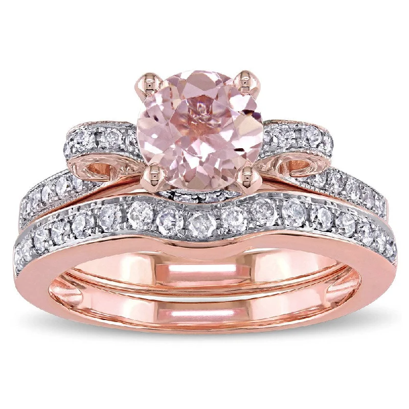 Women’s vintage gold ring-Miadora Signature Collection 14k Rose Gold Morganite and 1/2ct TDW Diamond 2-Piece Bridal Ring Set ( - Pink