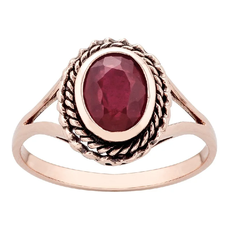 Women’s multi-stone ring-Viducci 10k Rose Gold Vintage Style Ruby Split-Shank Ring