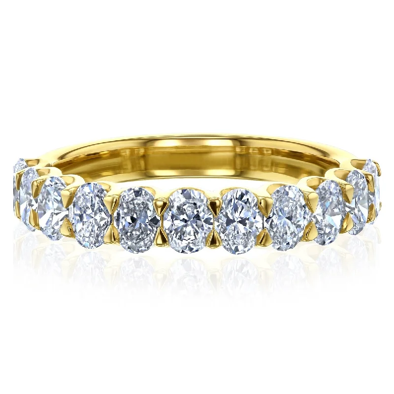 Women’s engagement ring-Annello by Kobelli Summer 14k Solid Gold Oval LG Diamond U-Prong Half Eternity Ring