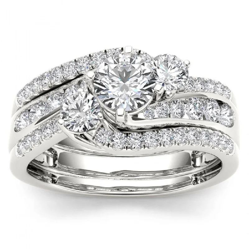 Women’s gemstone wedding ring-De Couer 14k White Gold 1 1/4ct TDW Diamond Bypass Bridal Ring Set