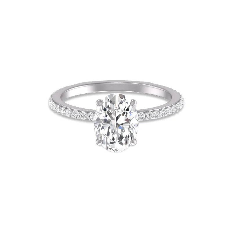 Women’s stackable rings-Marquee 14K White Gold Hidden Halo Cleo Ring with IGI Certified 2.50 Carat Center Oval Shape Lab-Grown Diamond