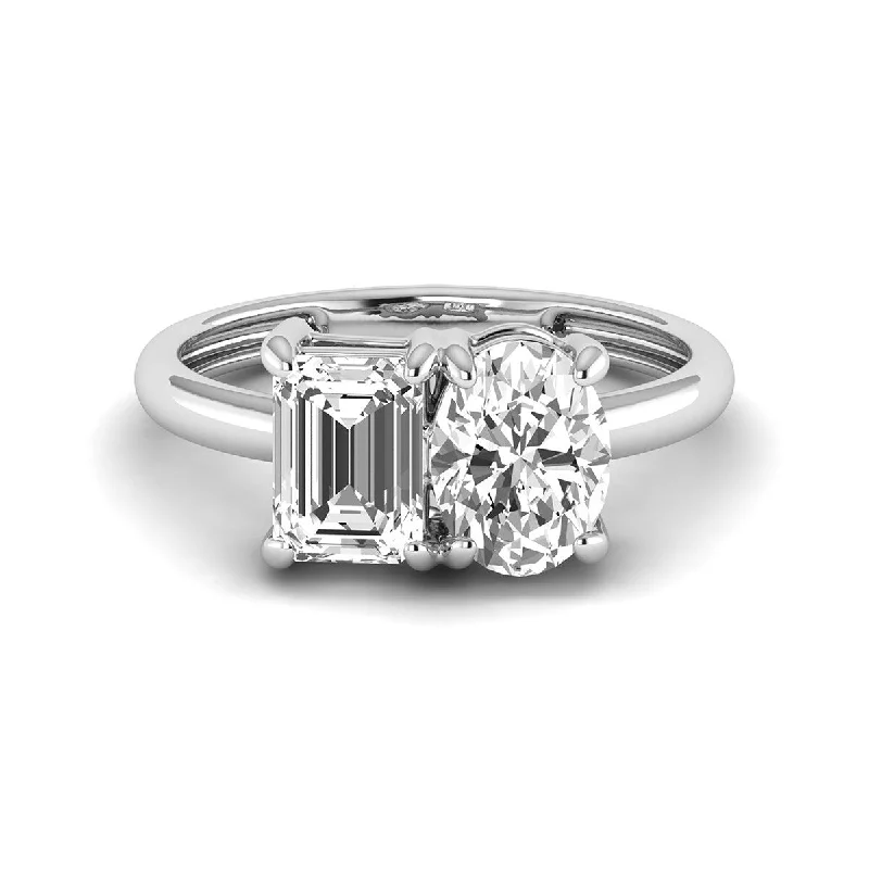 Women’s cross ring-Marquee Almost 2.50 Carat TW Emerald Cut And Oval Lab Grown Diamond Ring in 14K White Gold