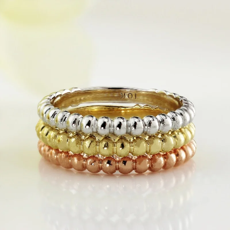 Women’s vintage platinum ring-Auriya Petite Ultra-Thin Beaded Style Stackable 10k Gold Ring