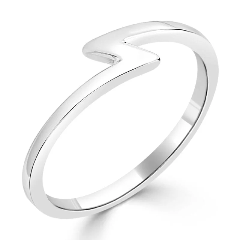 Women’s wedding ring-Auriya Women's Petite Ultra-Thin Stackable Lightning Bolt 10k Gold Ring