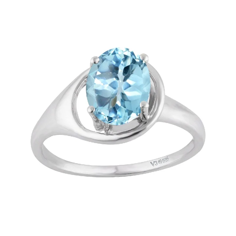 Women’s solitaire ring-Sterling Silver with Natural Sky Blue Topaz Solitaire Ring