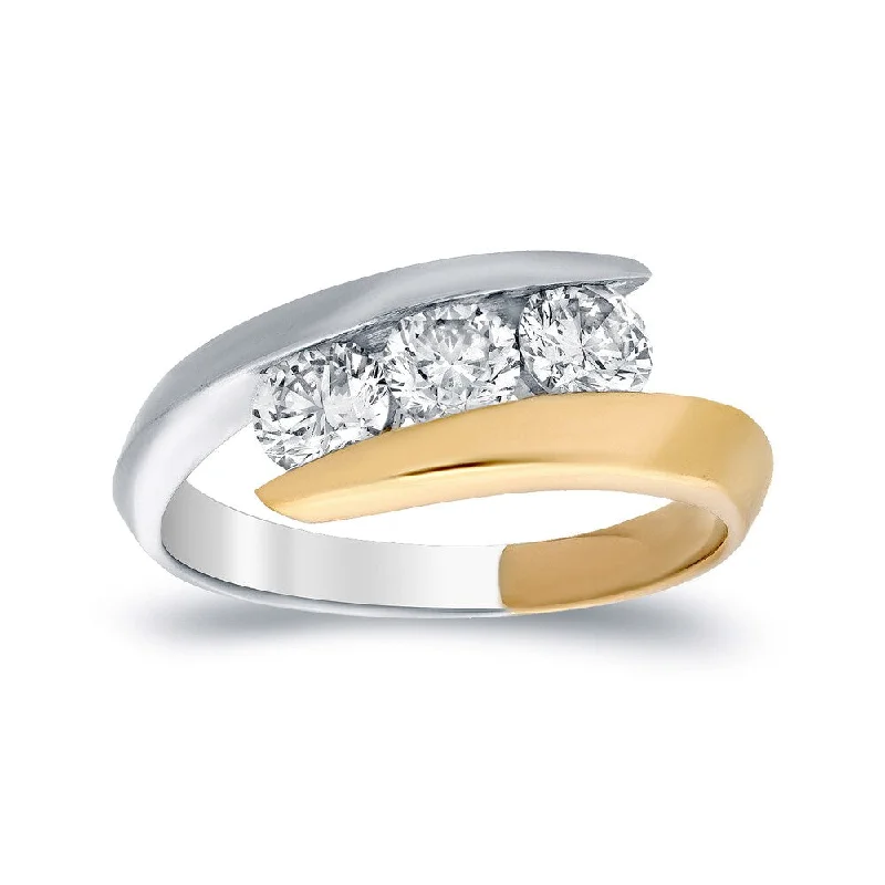 Women’s minimalist ring-Auriya Contemporary 1ct TDW 3-Stone Bypass Diamond Ring 14k Gold