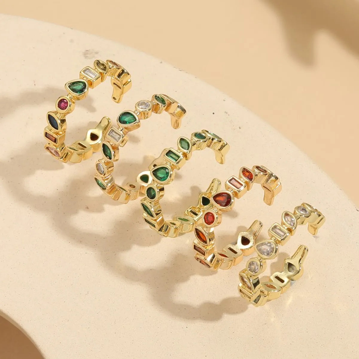 Women’s stackable silver rings-Simple Style Classic Style Water Droplets Rectangle Copper 14k Gold Plated Zircon Open Rings In Bulk