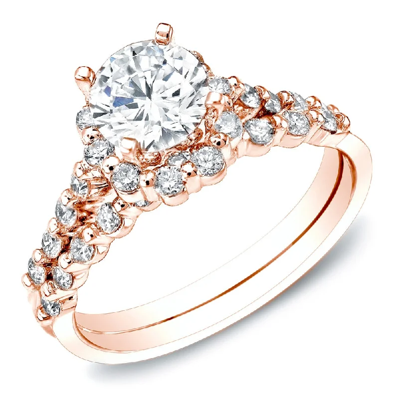 Women’s intricate ring-Auriya 14k Rose Gold 1.50ctw Certified Diamond Bridal Set Ring (H-I, SI1-SI2)