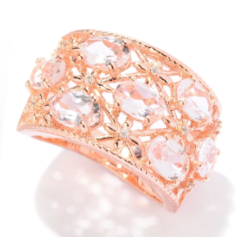 Women’s high-quality gold ring-Rose Gold Plated Over Sterling Silver Morganite and White Natural Zircon Ring