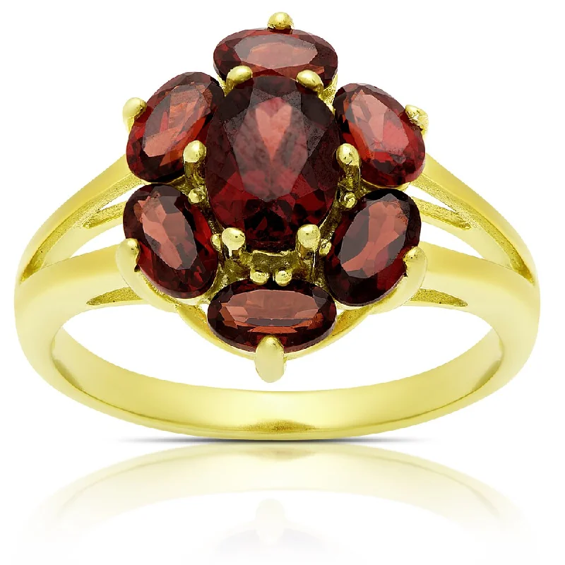 Women’s vintage platinum ring-Dolce Giavonna Gold Over Sterling Silver Garnet Flower Design Ring