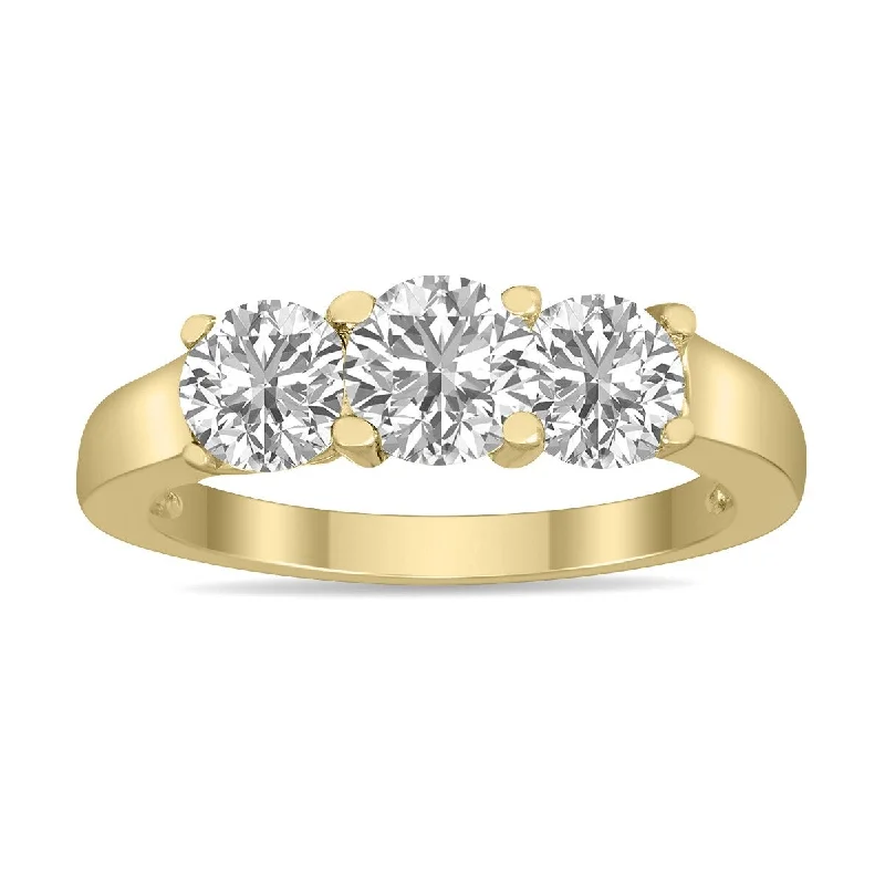 Women’s stackable rings-Marquee 2 CTW Three Stone Lab Grown Diamond Ring in 14K Yellow Gold