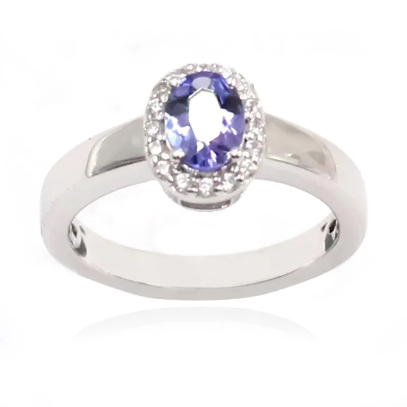 Women’s fashion ring-925 Sterling Silver Tanzanite and White Natural Zircon Ring