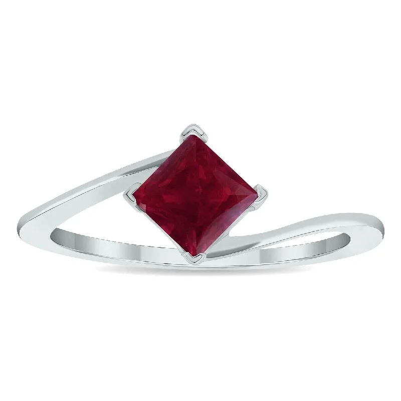 Women’s rose gold solitaire ring-Women's Solitaire Ruby Wave Ring in 10K White Gold