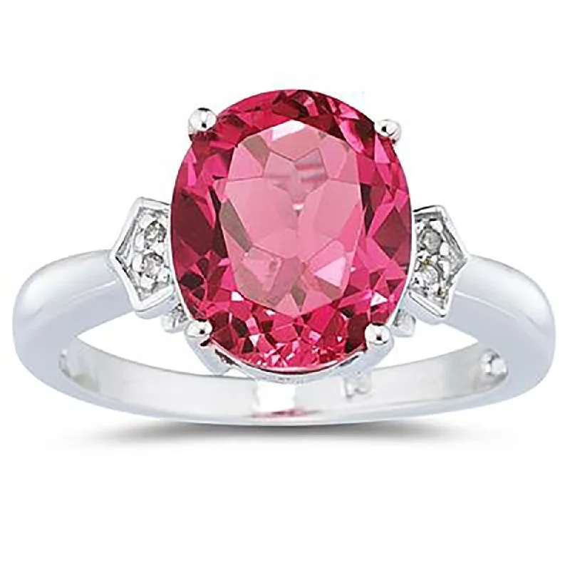 Women’s emerald ring-Pink Topaz & Diamond Ring in 10k White Gold