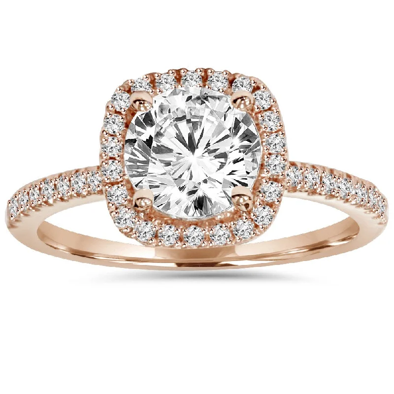 Women’s halo engagement ring-Eco-friendly 14k Rose Gold 1.25 ct TDW Lab-grown Diamond Halo Ring