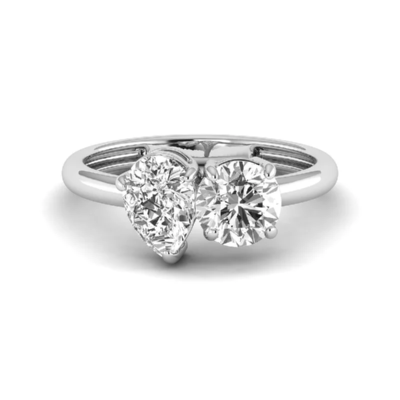 Women’s intricate ring-Marquee Almost 2.50 Carat TW Round And Pear Shape Lab Grown Diamond Ring in 14K White Gold