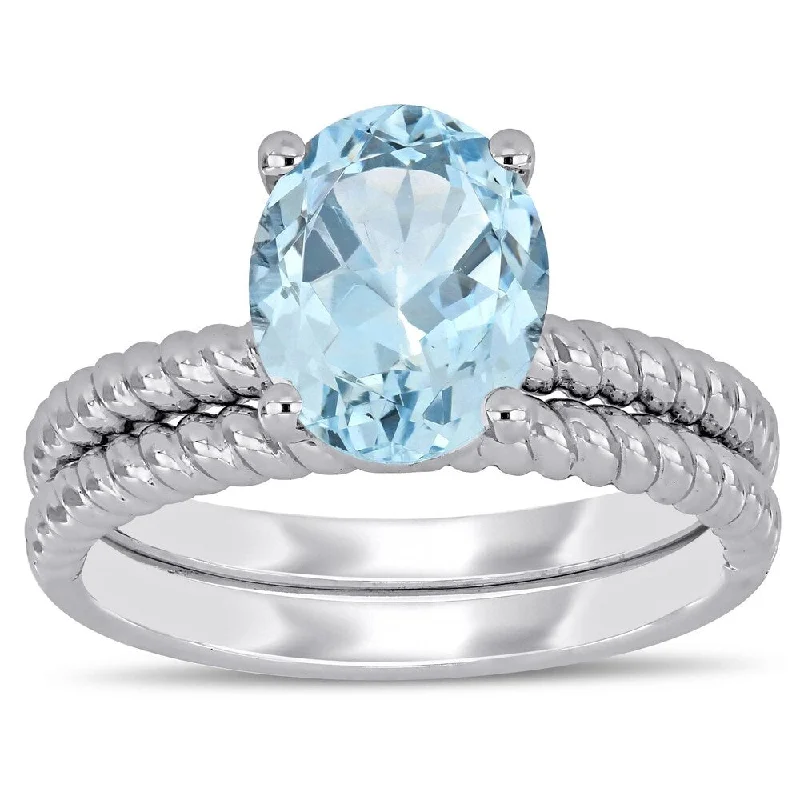 Women’s ruby ring-Miadora 14k White Gold Aquamarine Solitaire Twisted Bridal Ring set