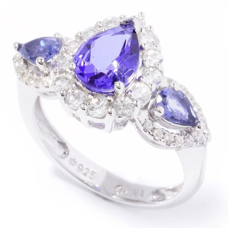 Women’s princess-cut ring-Sterling Silver 1.98Ctw Three Stone Tanzanite Doublet Ring