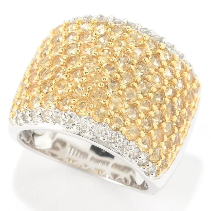 Women’s men’s style ring-Sterling Silver Round Citrine and White Topaz Wide Band Ring