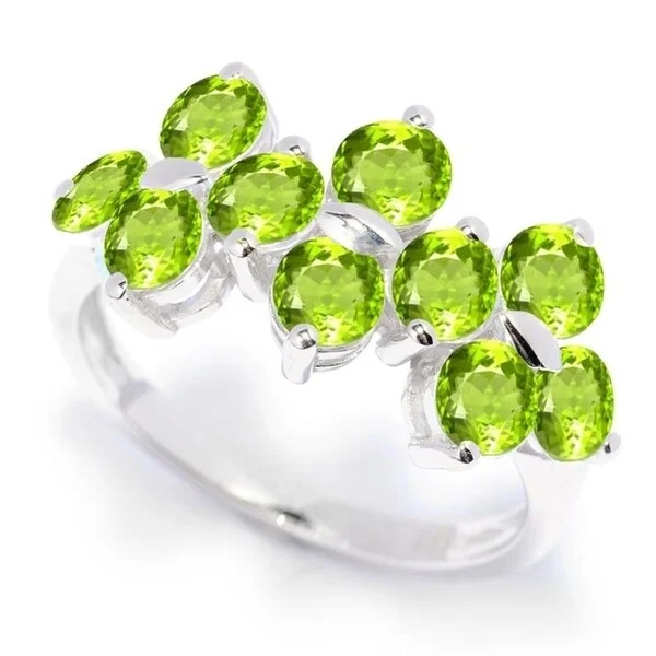 Women’s birthstone ring-Sterling Silver with Natural Peridot Tri-Cluster Ring