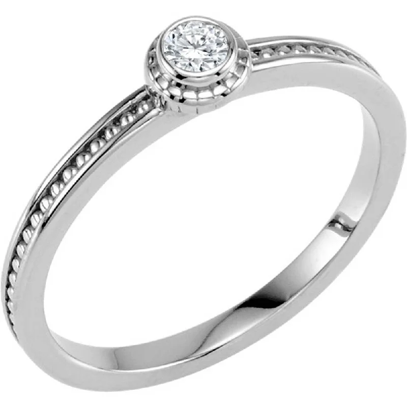 Women’s antique style ring-Auriya 10k Gold 1/10ctw Dainty Round Solitaire Diamond Stacking Ring