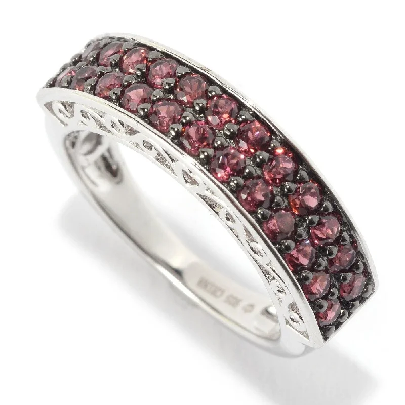 Women’s halo engagement ring-Pinctore Ster Silver Double-Row 1.1ctw Red Garnet Stackable Band Ring, Size 7