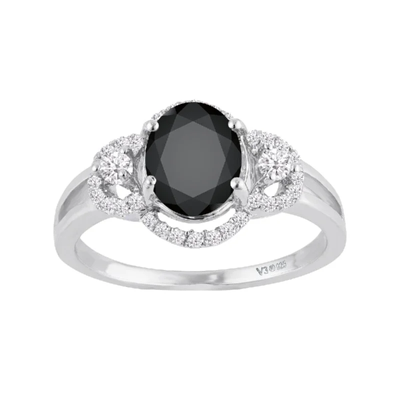 Women’s pearl ring-Sterling Silver with Natural Black Spinel and White Zircon Ring